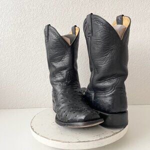 Rod Patrick Mens Cowboy Boots 13E Black Full Quill Ostrich Western Blunt Toe
